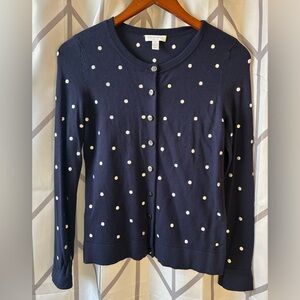 Charter Club Dark Blue Cardigan with White Dots
